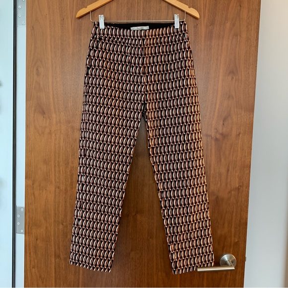 Brown and white patterned straight leg ankle pants - Picture 3 of 7